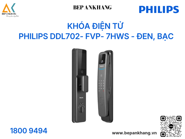 Khóa điện tử Philips DDL702- FVP- 7HWS - Đen, Bạc